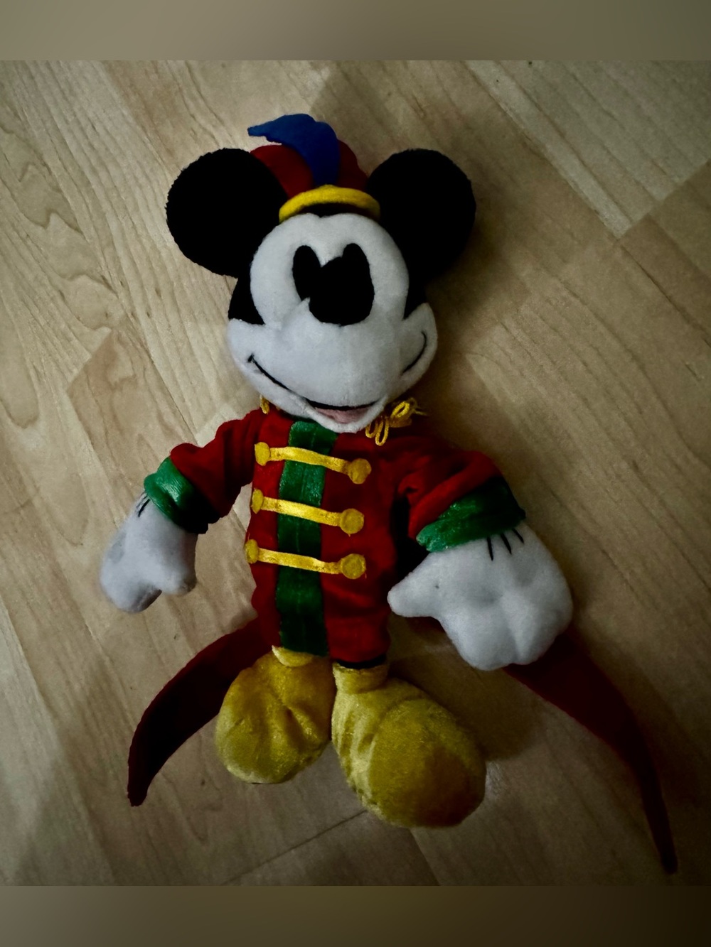 Disney Mickey Mouse Plush in Red and Green Band Costume with Yellow Accents
